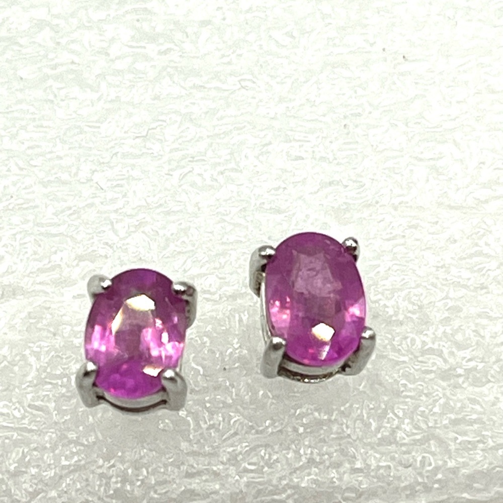 Pink Sapphire Stud Earrings Prong Oval Settings 925 Sterling Silver Earrings
